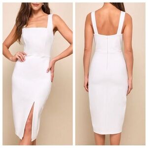Lulu's White Square Neck Midi Dress with Front Slit